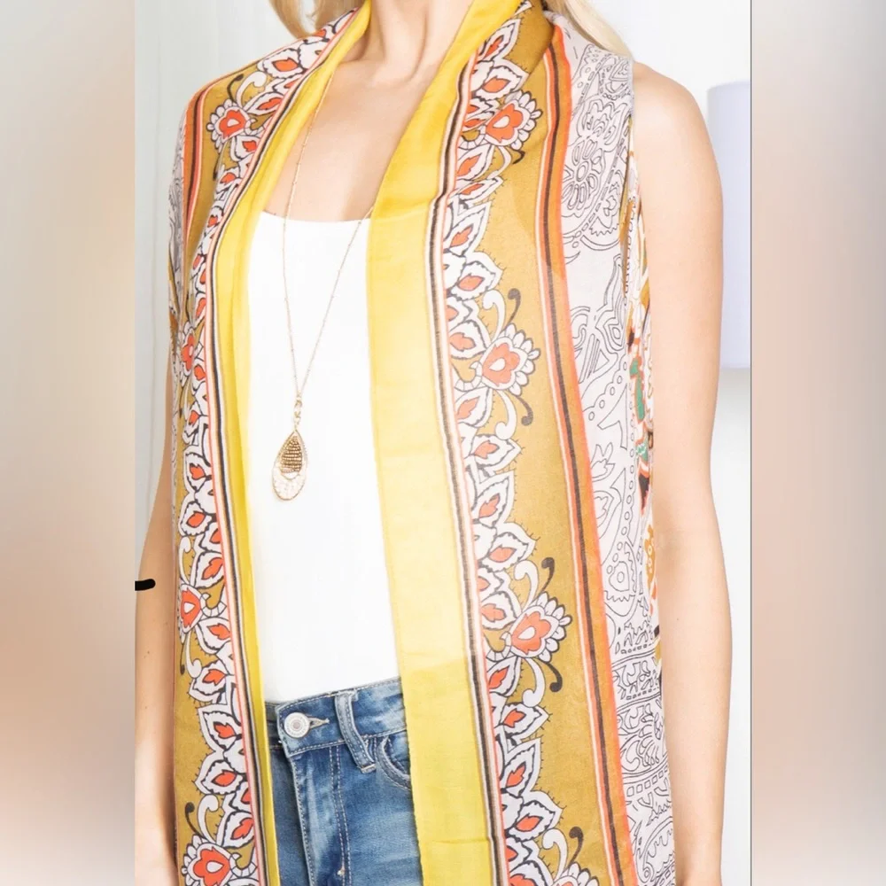 Long Boho Duster Cardigan Paisley Print Open Front Lightweight Layer Chic Outfit - Picture 5 of 5